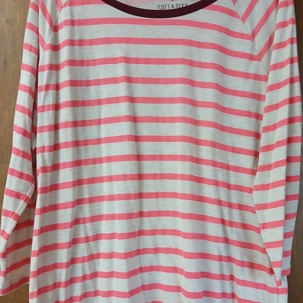 American Eagle Outfitters Pink and White Striped Long Sleeve Tee